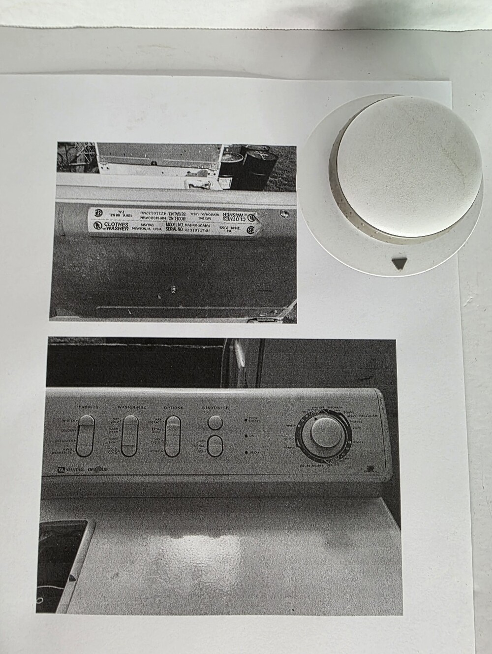 Maytag Neptune Clothes Washer Knob Model# MAH4000AWW Replacement
